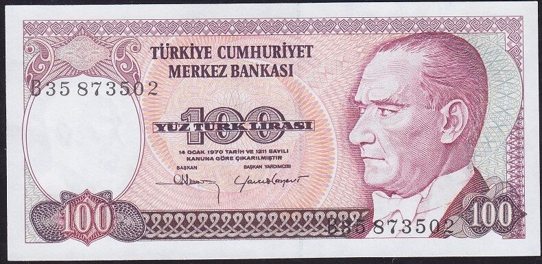 7.Emisyon 1.Tertip 100 Lira B35 873502 Çil