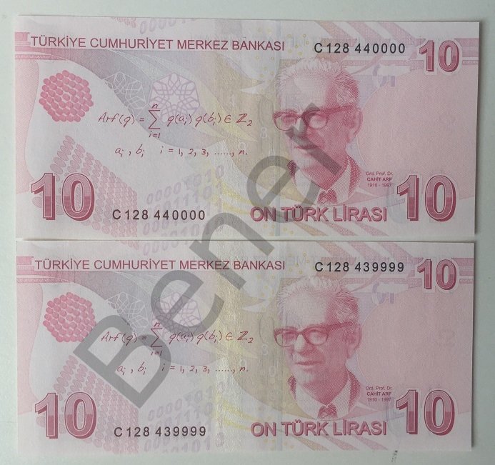 9.EMİSYON 3.TERTİP 10 LİRA C128 439999 - 440000 SERİ TAKİPLİ ÇİLALTI