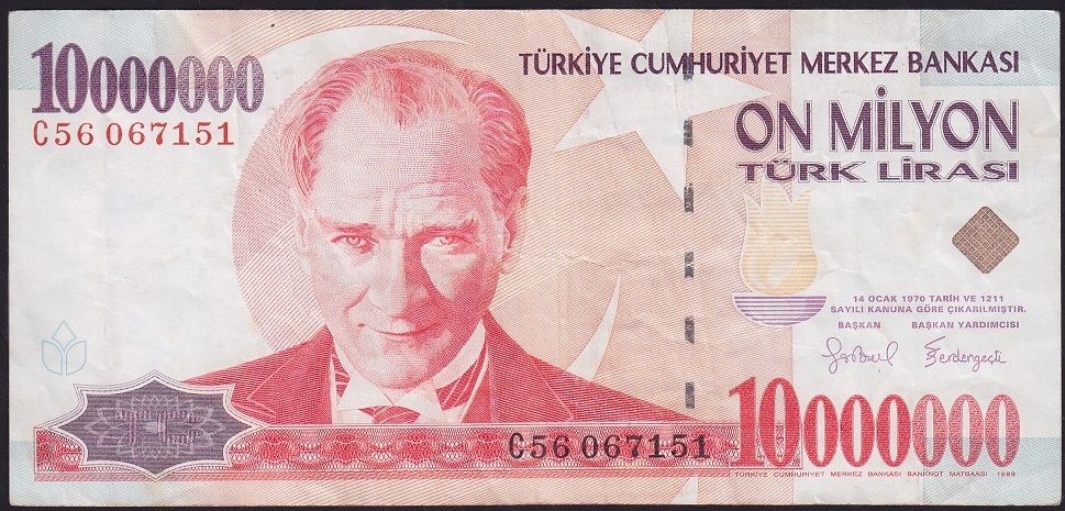 7.Emisyon 10 000 000 Lira C56 067151 Çok Temiz+