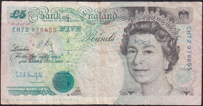İngiltere 5 Pound 1990 Çok Temiz