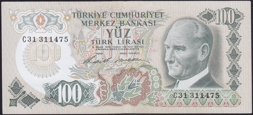6.EMİSYON 1.TERTİP 100 LİRA C31 311475 ÇÇT ÇİLALTI ( DÜZLEME VAR )