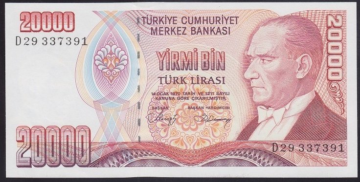 7.EMİSYON 1.TERTİP 20000 LİRA D29 337391 ÇİLALTI ÇİL