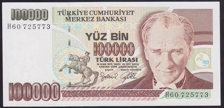 7.EMİSYON 3.TERTİP 100000 LİRA H60 725773 ÇİL