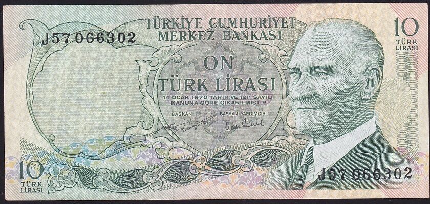 6.Emisyon 2.Tertip 10 Lira J57 066302 Çok Temiz+