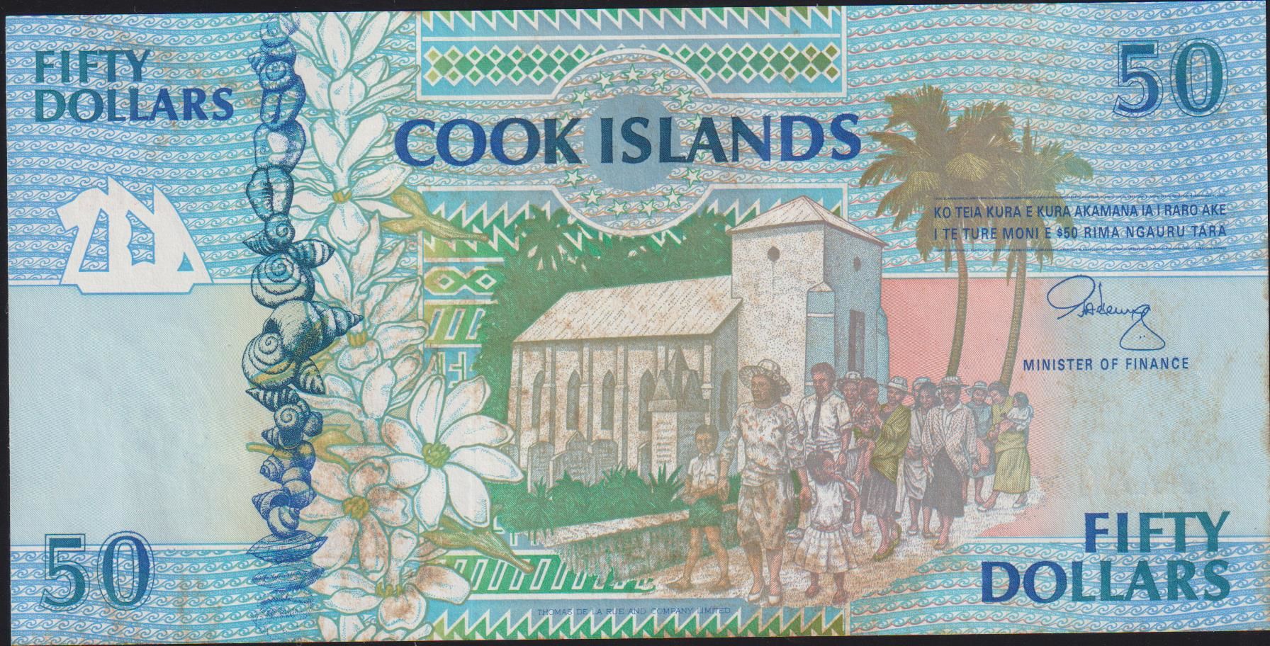 Cook Island 50 Dolar 1992 Çilaltı ( Kat yok Lekeler var )