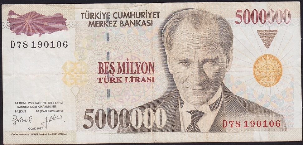 7.Emisyon 5 000 000 Lira D78 190106 Çok Temiz