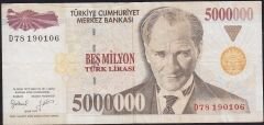 7.Emisyon 5 000 000 Lira D78 190106 Çok Temiz