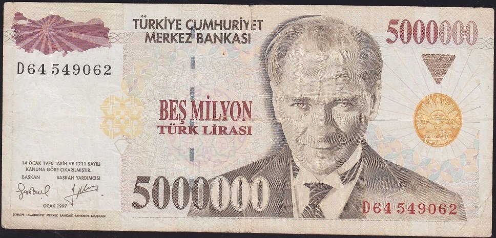 7.Emisyon 5 000 000 Lira D64 549062 Çok Temiz
