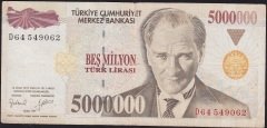 7.Emisyon 5 000 000 Lira D64 549062 Çok Temiz