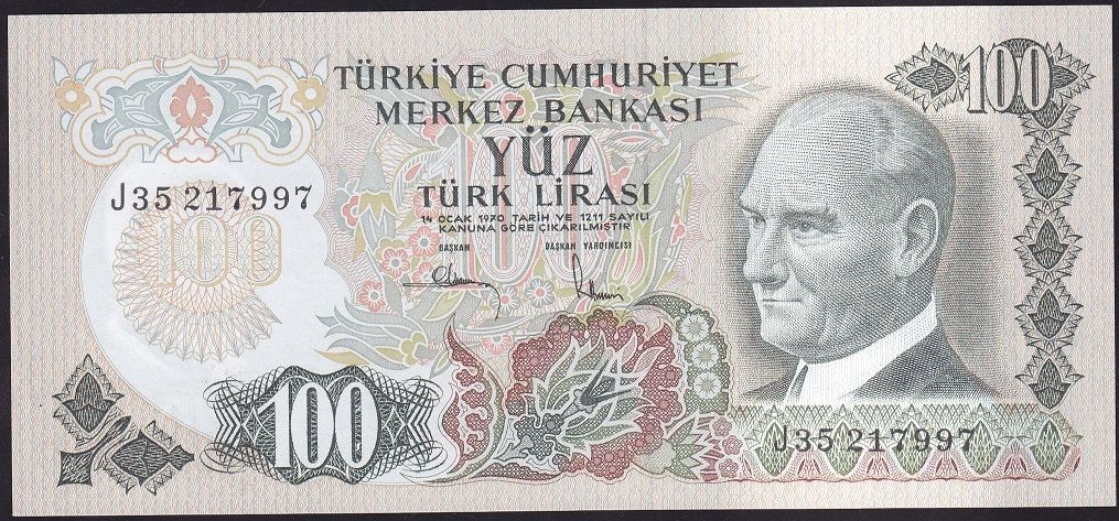 6.Emisyon 3.Tertip 100 Lira J35 217997 Çilaltı Çil