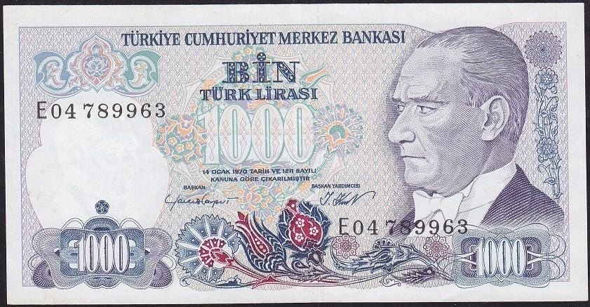 7.Emisyon 1.Tertip 1000 Lira E04 789963 Ççt Çilaltı