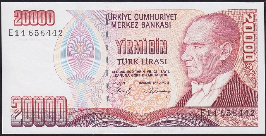 7.Emisyon 1.Tertip 20000 Lira E14 656442 Çilaltı Çil