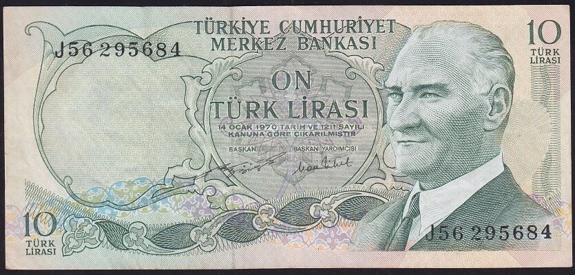 6.Emisyon 2.Tertip 10 Lira J56 295684 Çok Temiz+