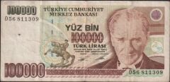 7.Emisyon 2.Tertip 100000 Lira D56 811309 Çok Temiz