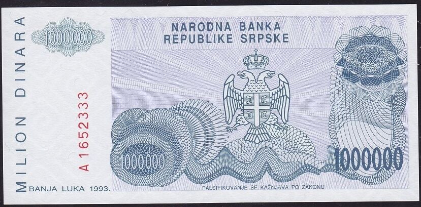 Sırbistan - Bosna Hersek 1000000 Dinar 1993 Çil Pick 155 ( 333 )
