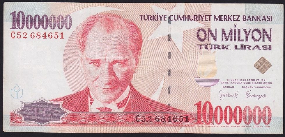 7.Emisyon 10 000 000 Lira C52 684651 Çok Temiz+