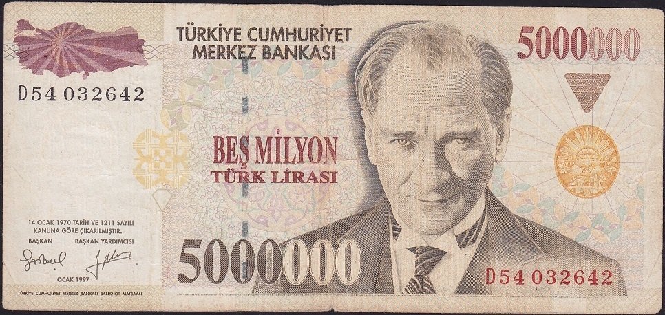 7.Emisyon 5 000 000 Lira D54 032642 Çok Temiz