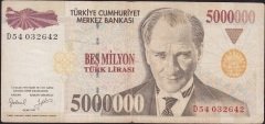 7.Emisyon 5 000 000 Lira D54 032642 Çok Temiz