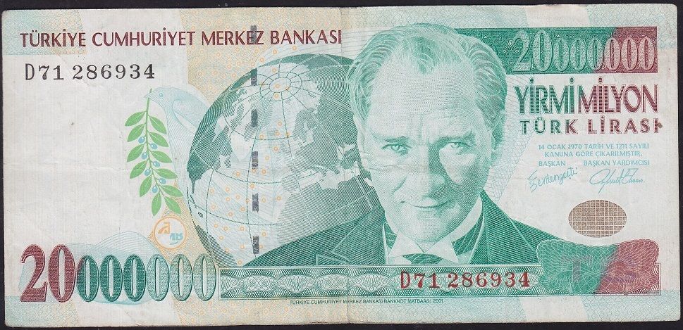 7.Emisyon 20 000 000 Lira D71 286934 Çok Temiz