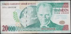 7.Emisyon 20 000 000 Lira D71 286934 Çok Temiz
