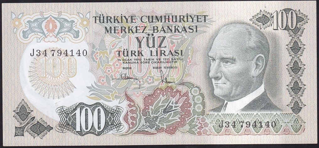 6.Emisyon 3.Tertip 100 Lira J34 794140 Çilaltı Çil