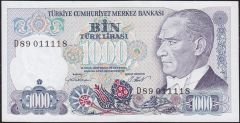 7.Emisyon 1.Tertip 1000 Lira D89 011118 Çilaltı Çil ( Bandrol baskı izi var )