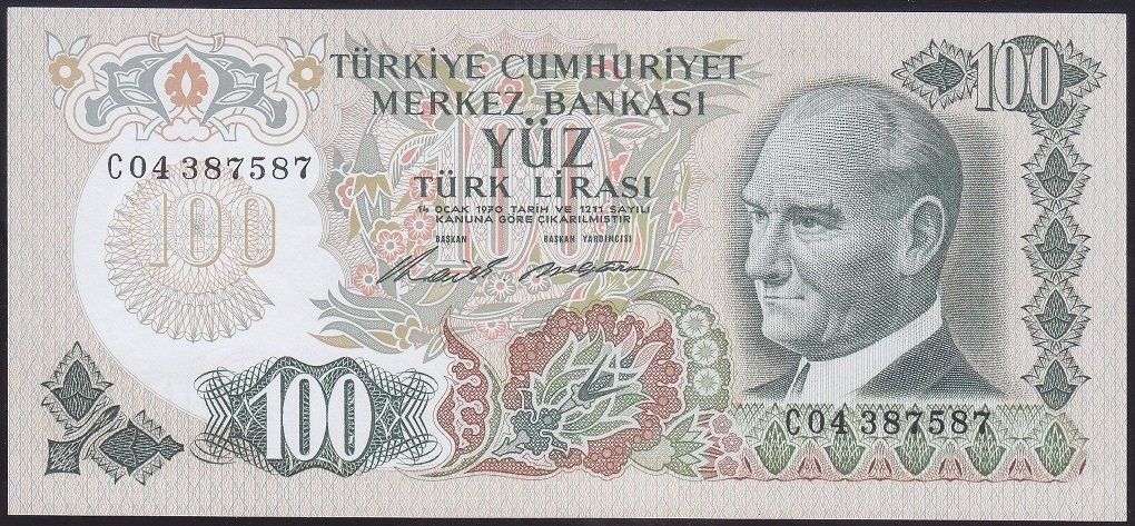 6.EMİSYON 1.TERTİP 100 LİRA C04 387587 ÇİLALTI ( ORTADA TEDAVÜL KATI YOKTUR )