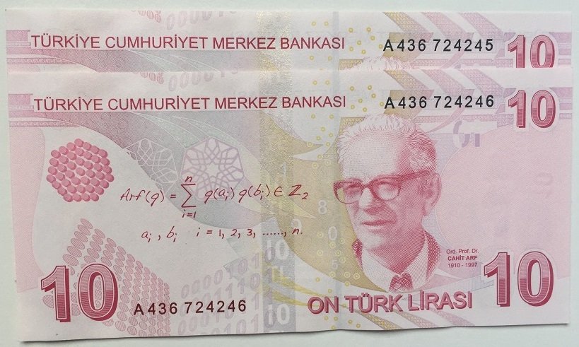 9.EMİSYON 10 LİRA 1.TERTİP A436 724245 - 246  SERİ TAKİPLİ ÇİLALTI ÇİL (DESTE ÇİLİ)