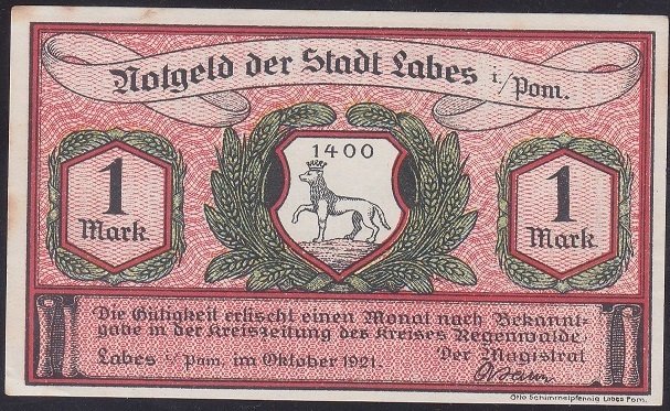 ALMANYA  1 MARK NOTGELD  1921 ÇİL