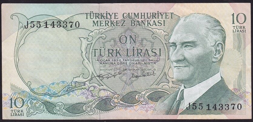 6.Emisyon 2.Tertip 10 Lira J55 143370 Çok Temiz+