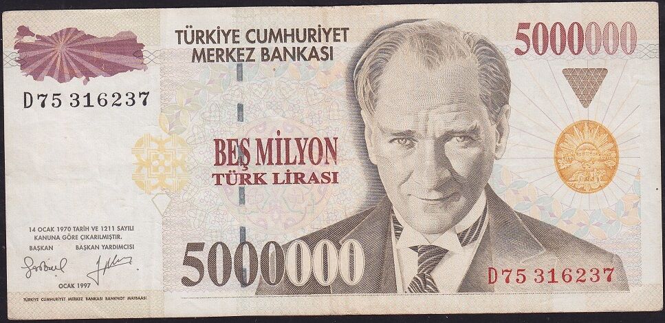 7.Emisyon 5 000 000 Lira D75 316237 Çok Temiz