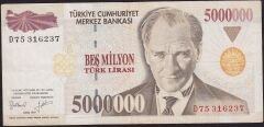 7.Emisyon 5 000 000 Lira D75 316237 Çok Temiz