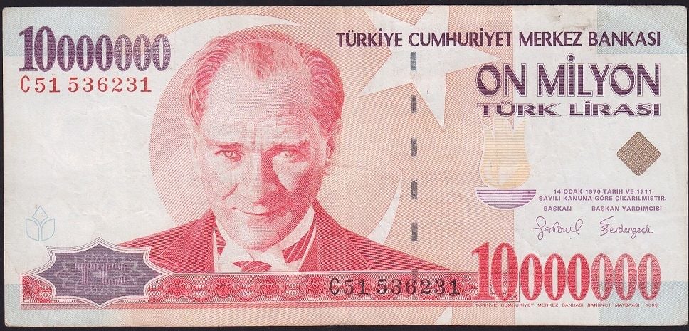 7.Emisyon 10 000 000 Lira C51 536231 Çok Temiz+