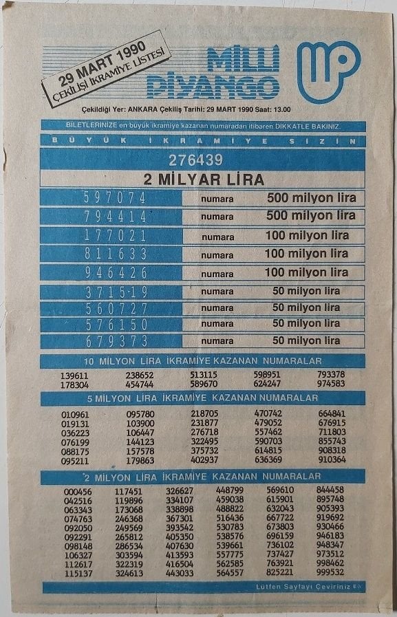 1990 29 Mart  Piyango Listesi