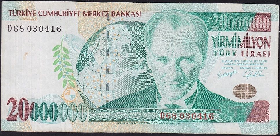 7.Emisyon 20 000 000 Lira D68 030416 Çok Temiz