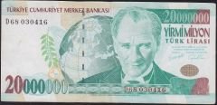 7.Emisyon 20 000 000 Lira D68 030416 Çok Temiz