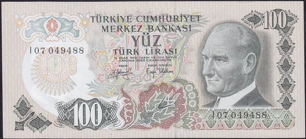 6.EMİSYON 2.TERTİP 100 LİRA I07 049488 ÇÇT + eski kağıt para fiyatları