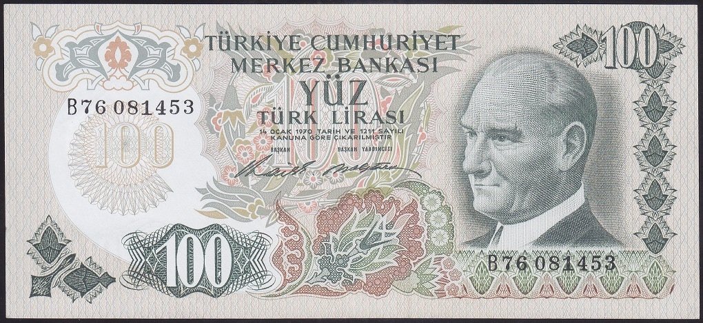6.EMİSYON 1.TERTİP 100 LİRA B76 081453 ÇİLALTI