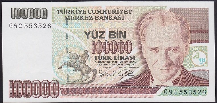 7.EMİSYON 3.TERTİP 100000 LİRA G82 553526 ÇİLALTI ÇİL
