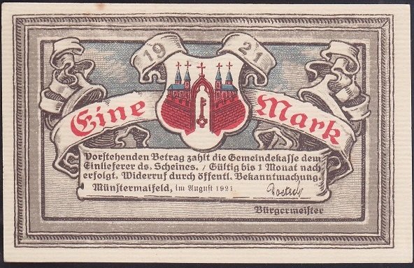 ALMANYA  1 MARK NOTGELD  1921 ÇİL