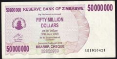Zimbabwe 50000000 Dolar 2008 Ççt Çilaltı Pick 57