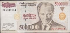 7.Emisyon 5 000 000 Lira D74 640914 Çok Temiz