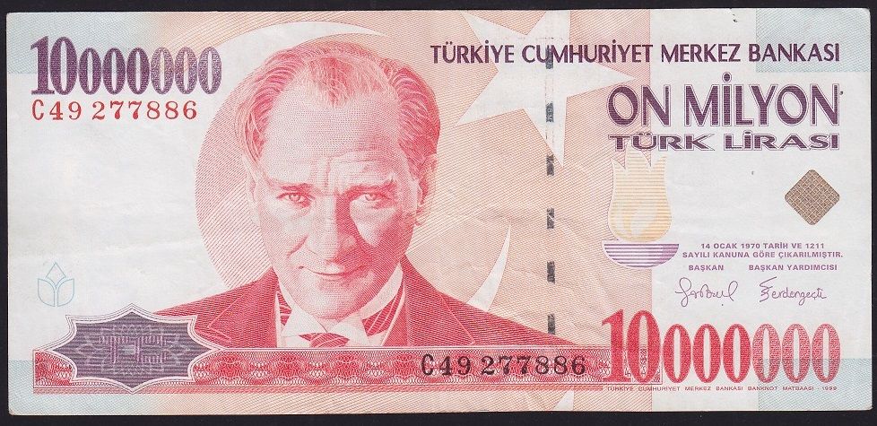 7.Emisyon 10 000 000 Lira C49 277886 Çok Temiz+