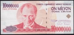7.Emisyon 10 000 000 Lira C49 277886 Çok Temiz+