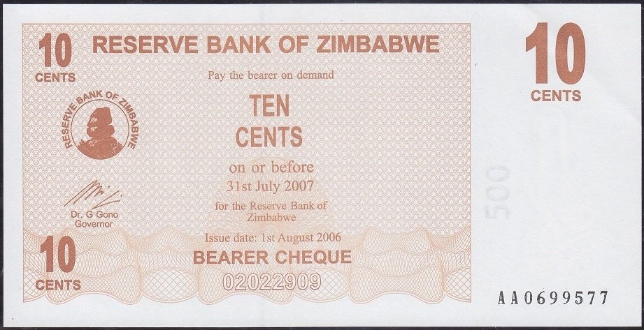 Zimbabwe 10 Cent 2007 Çilaltı Çil