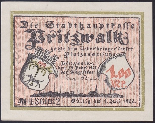 ALMANYA  1 MARK NOTGELD  1922 ÇİLALTI ÇİL