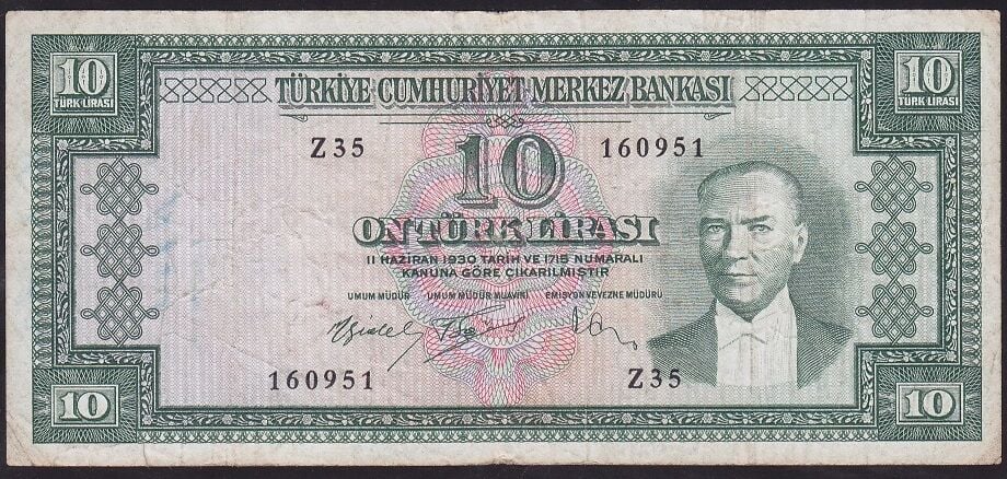5.Emisyon 4.Tertip 10 Lira Z35 160951 Çok Temiz
