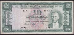 5.Emisyon 4.Tertip 10 Lira Z35 160951 Çok Temiz