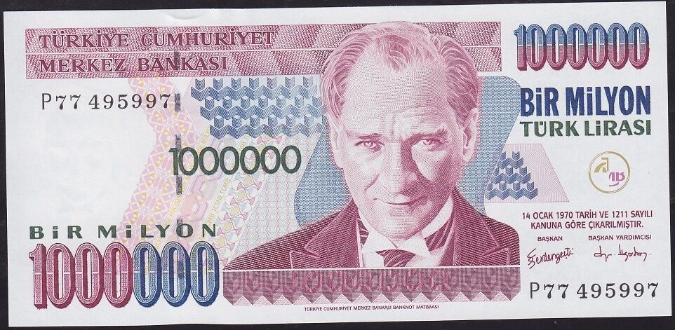 7.Emisyon 3.Tertip 1.000.000 Lira P77 495997 Çil