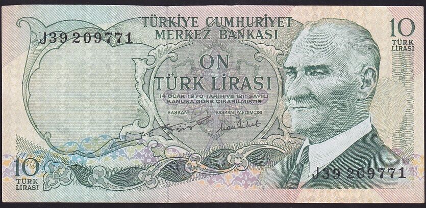 6.Emisyon 2.Tertip 10 Lira J39 209771 Çok Çok Temiz+